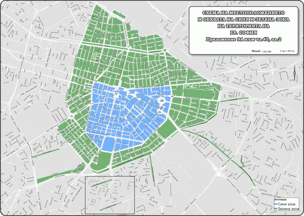 Map of Green and Blue Zone Parking in Sofia Bulgaria